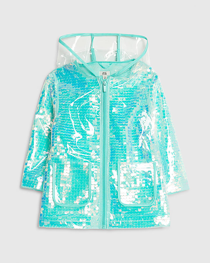Mini Girls Blue Sequin Raincoat