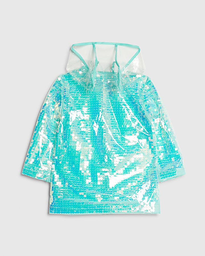 Mini Girls Blue Sequin Raincoat