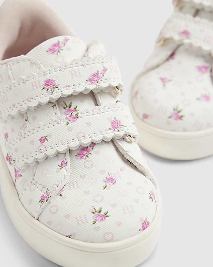 Mini Girls Pink Ditsy Rose Bud Trainers