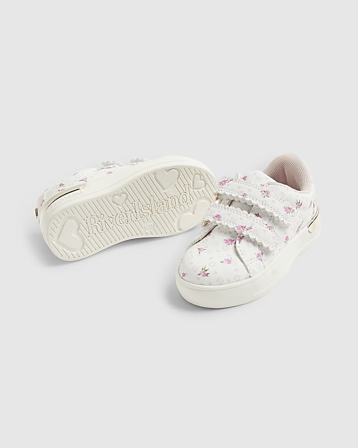 Mini Girls Pink Ditsy Rose Bud Trainers