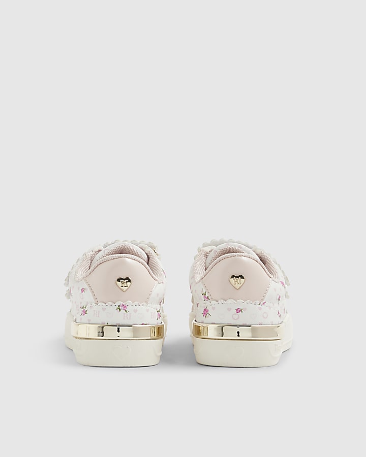 Mini Girls Pink Ditsy Rose Bud Trainers
