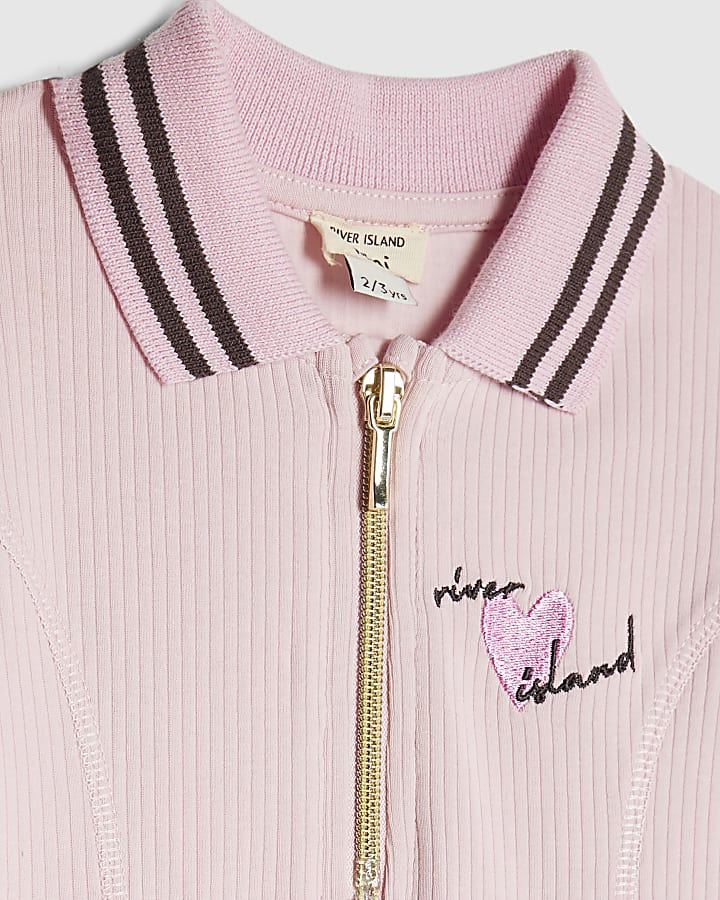 Mini Girls Pink Rib Polo Dress