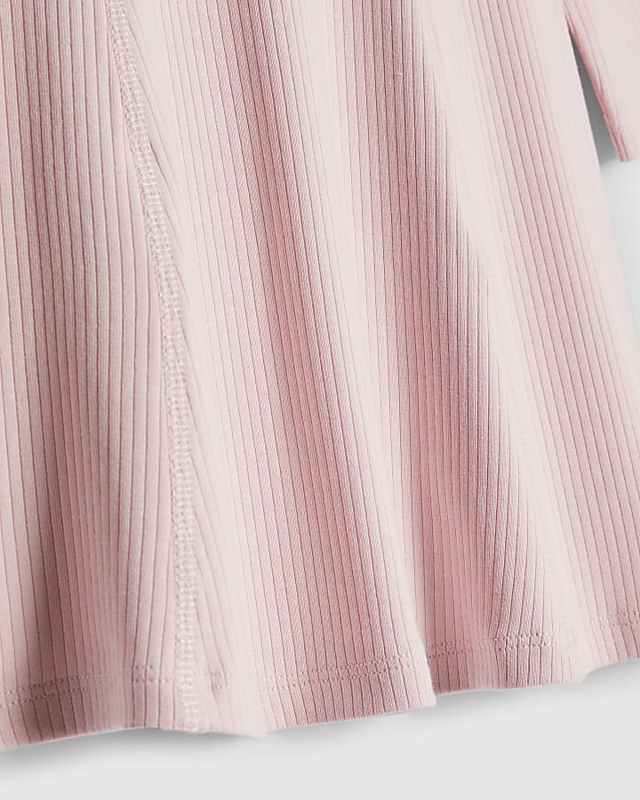 Mini Girls Pink Rib Polo Dress