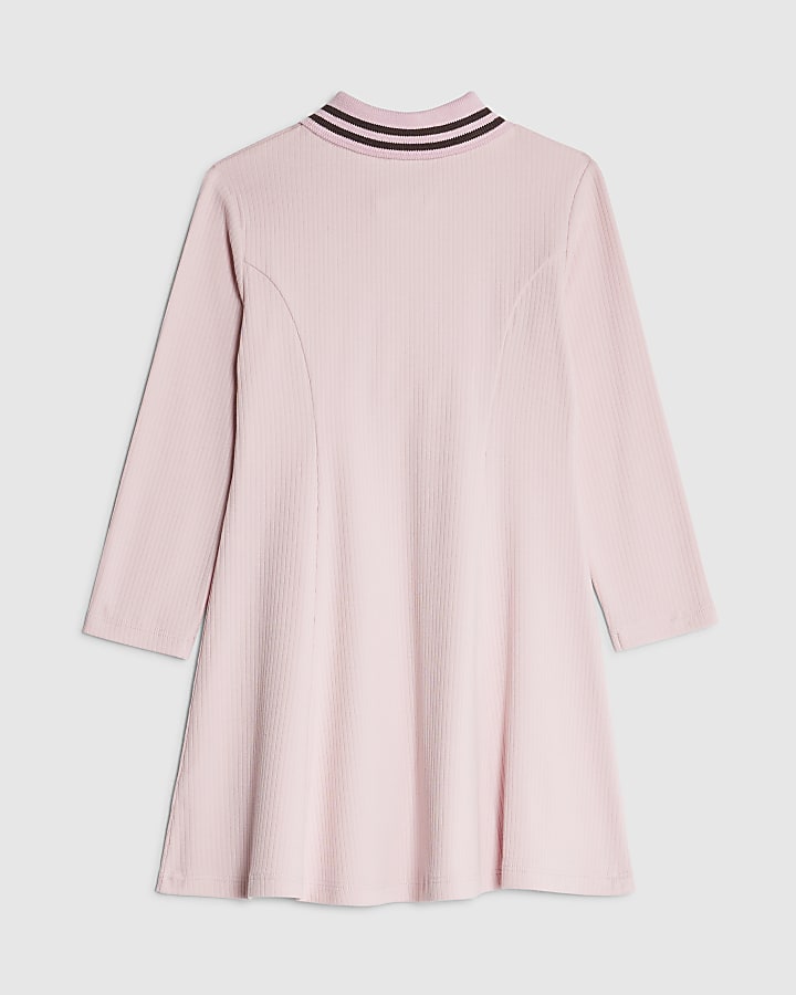 Mini Girls Pink Rib Polo Dress