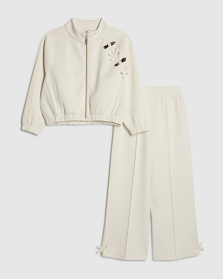 Girls Cream Rosette Tracksuit Set