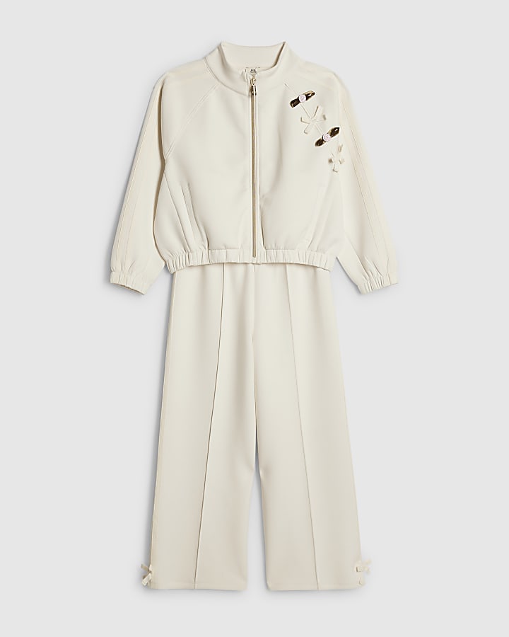 Girls Cream Rosette Tracksuit Set