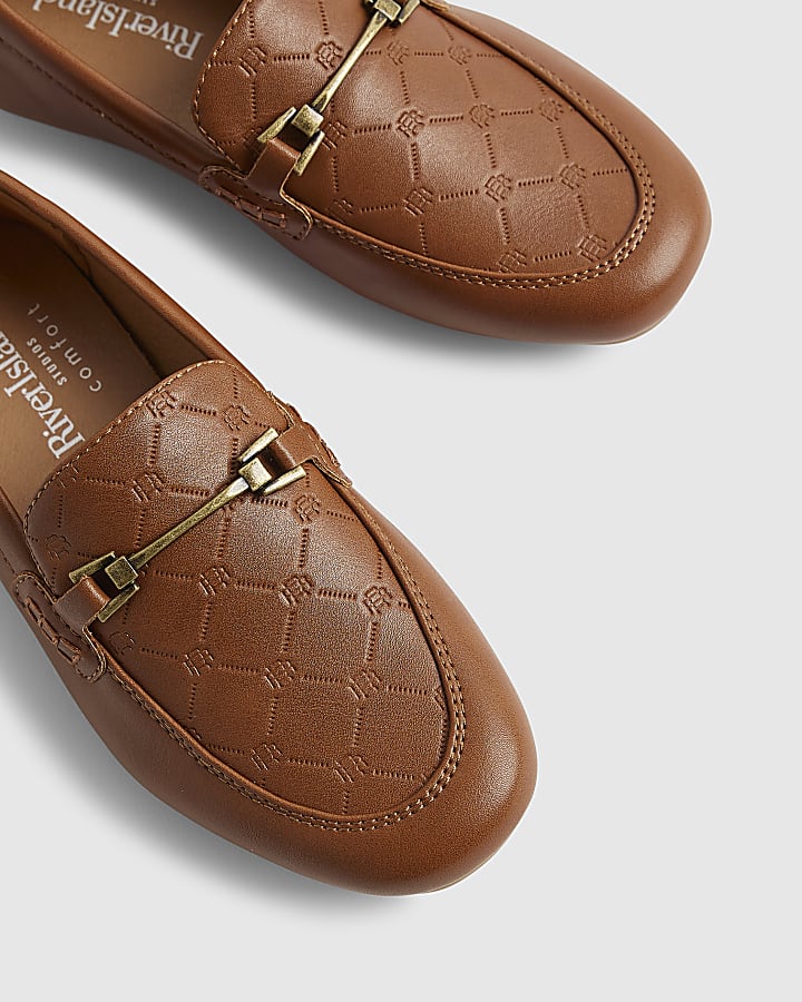 Boys Brown Faux Leather Embossed RI Shoes