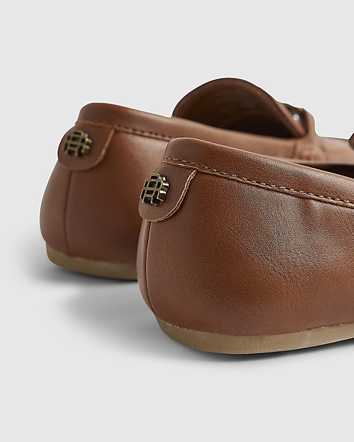 Boys Brown Faux Leather Embossed RI Shoes