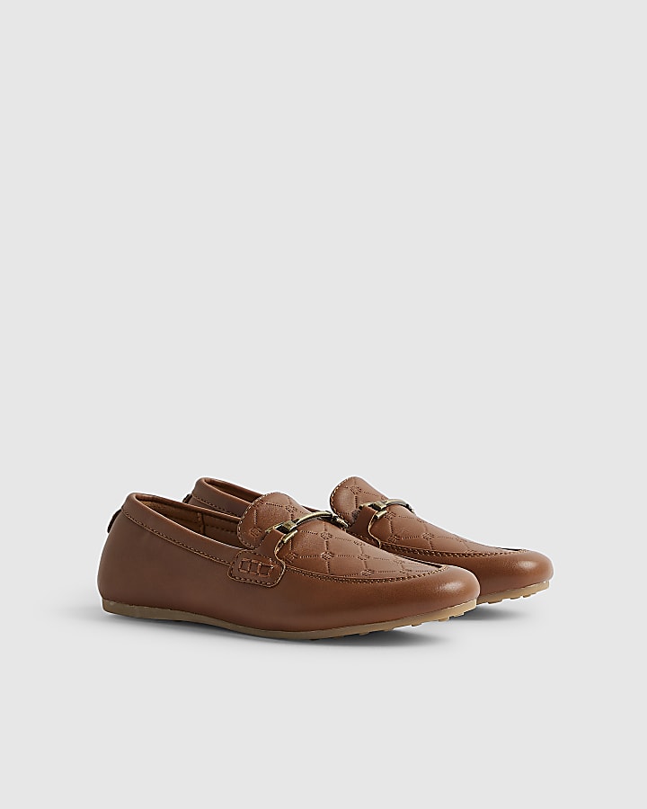 Boys Brown Faux Leather Embossed RI Shoes