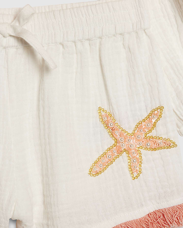 Girls White Shell Shorts Set