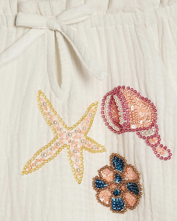 Girls White Shell Shorts Set