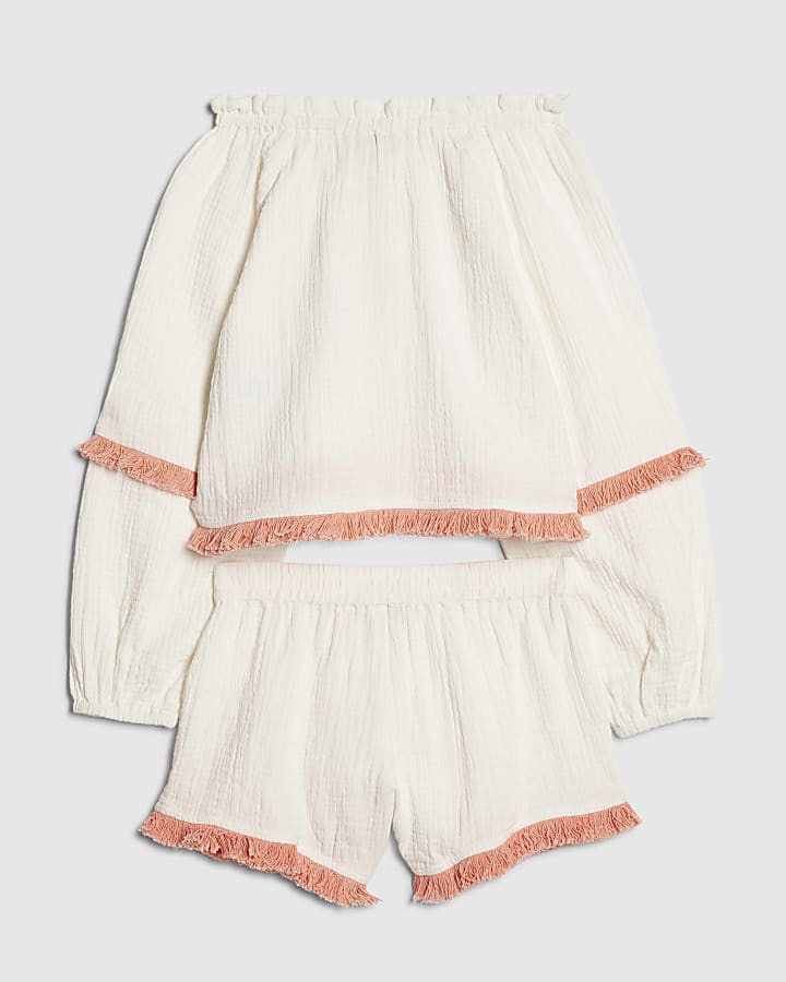 Girls White Shell Shorts Set