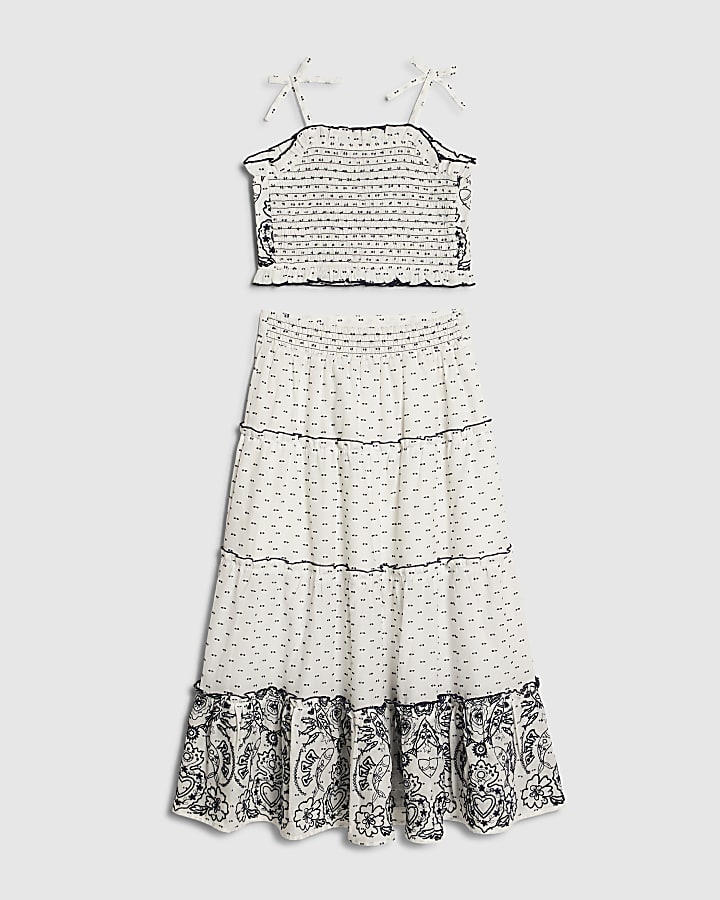 Girls White Mexicana Maxi Skirt Set