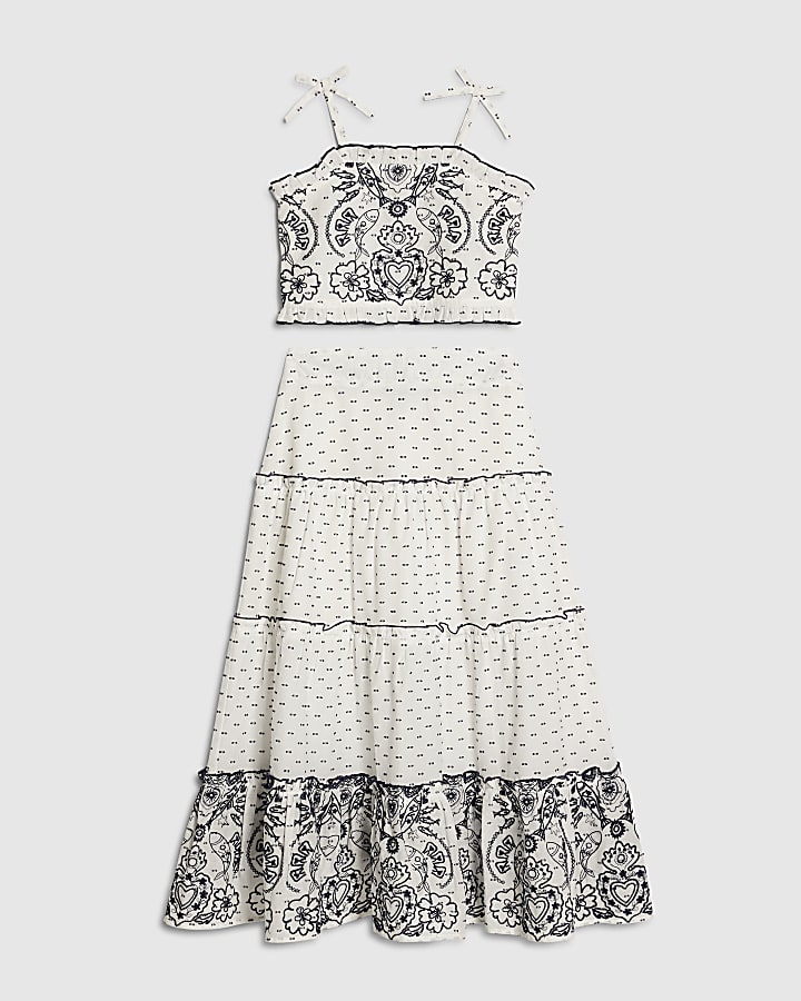 Girls White Mexicana Maxi Skirt Set