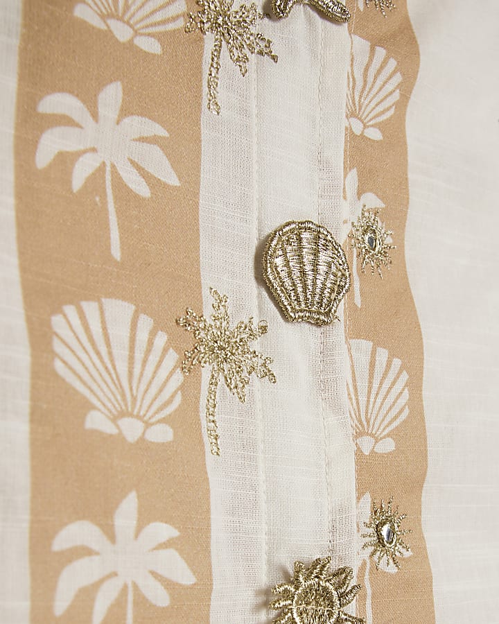 Girls Cream Shell Stripe Trouser Set