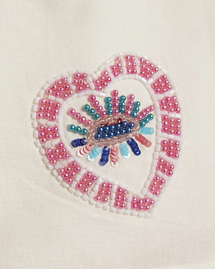 Girls White Embellished Shirt And Skort Set