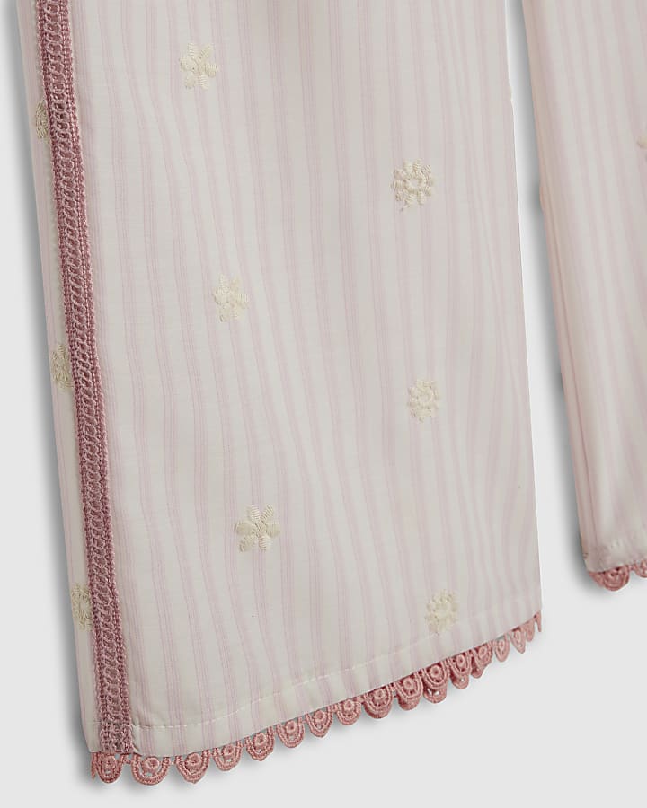 Girls Pink Stripe Trousers Set