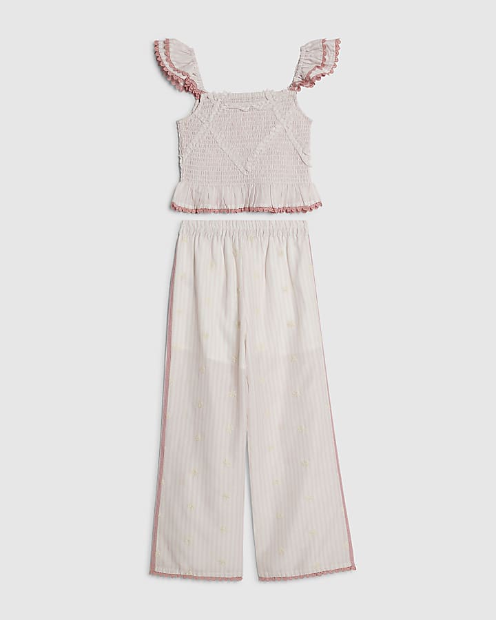 Girls Pink Stripe Trousers Set