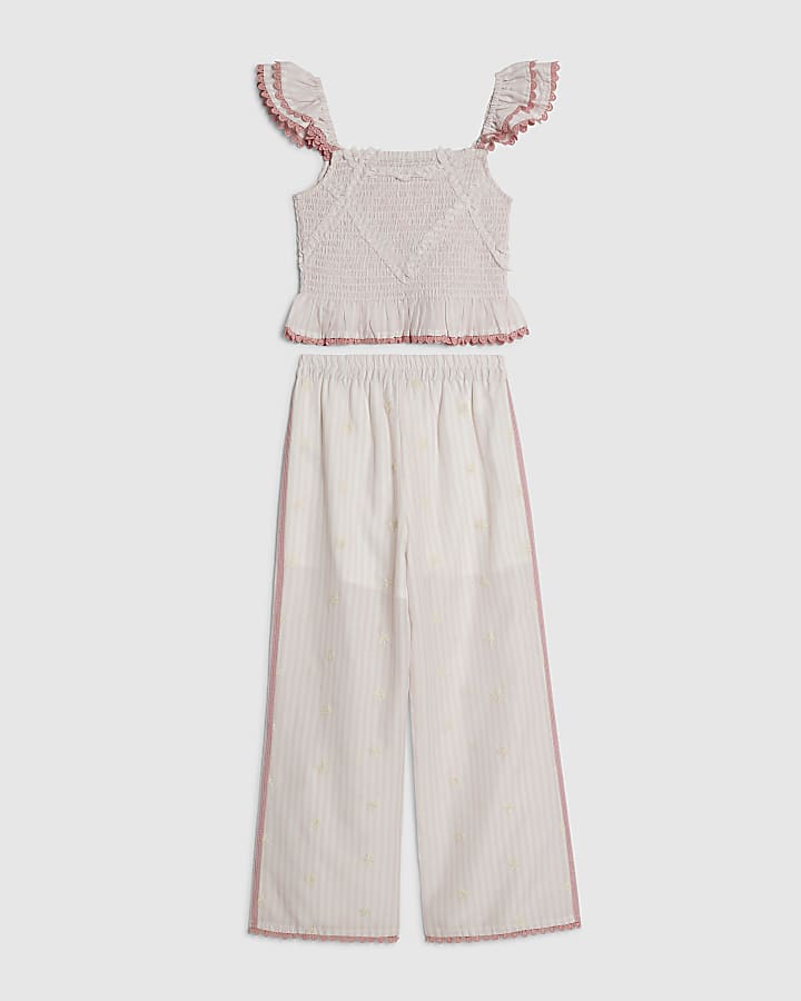 Girls Pink Stripe Trousers Set