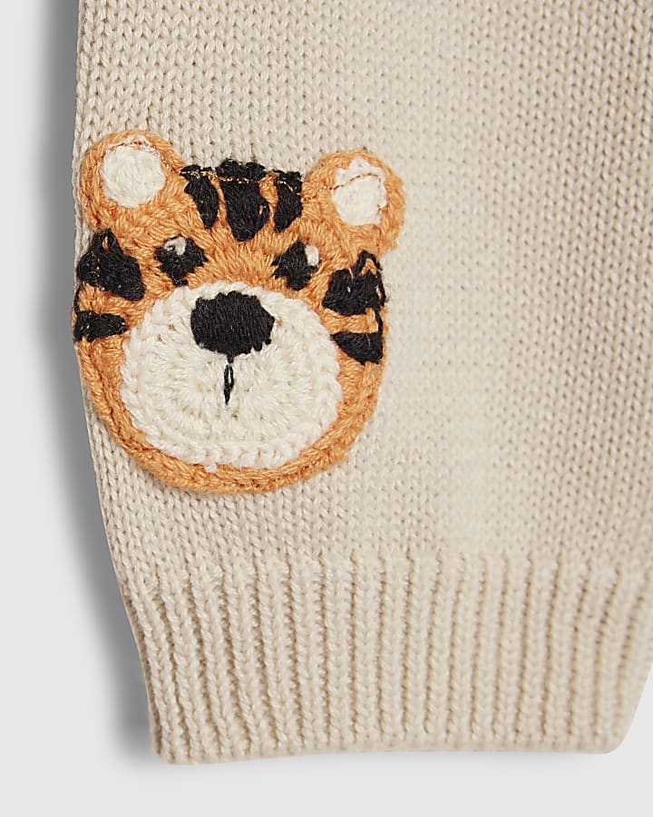 Baby Boys Beige Tiger Cardigan Set