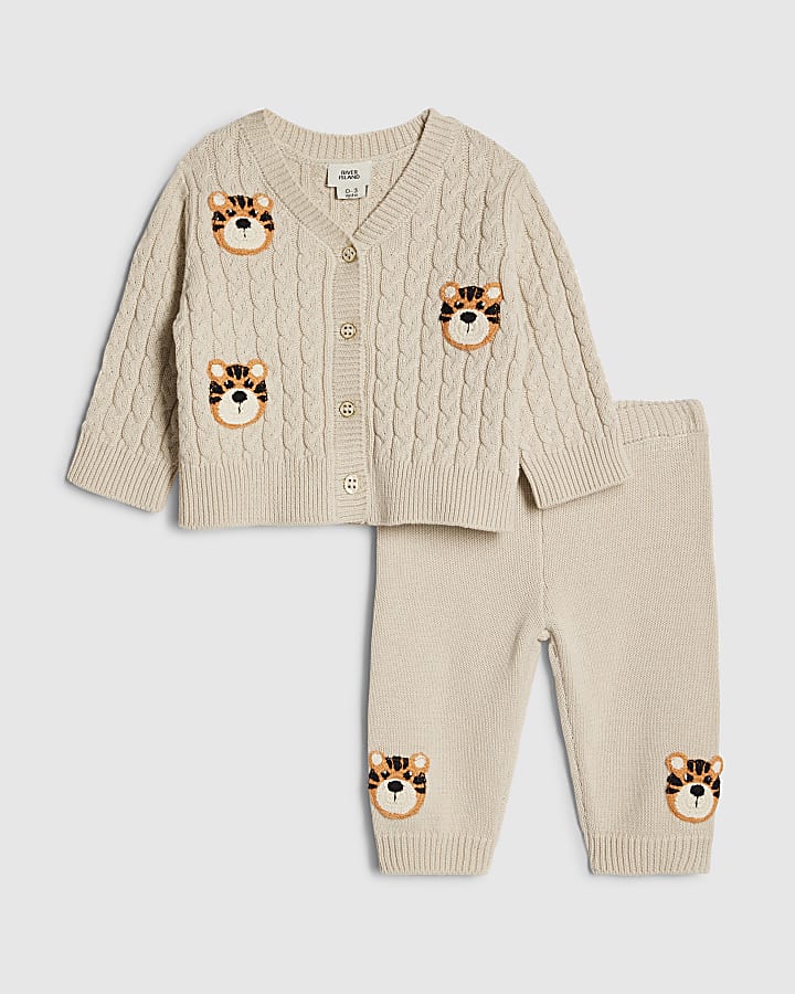 Baby Boys Beige Tiger Cardigan Set