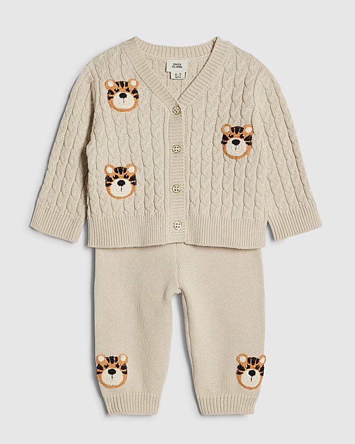 Baby Boys Beige Tiger Cardigan Set