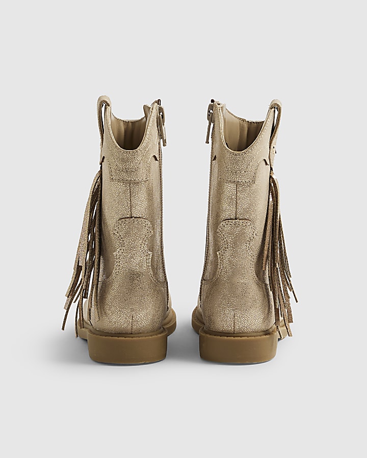 Mini Girls Gold Western Tassel Boots