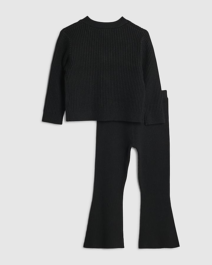 Mini Girls Black Bow Cardigan Flared Set