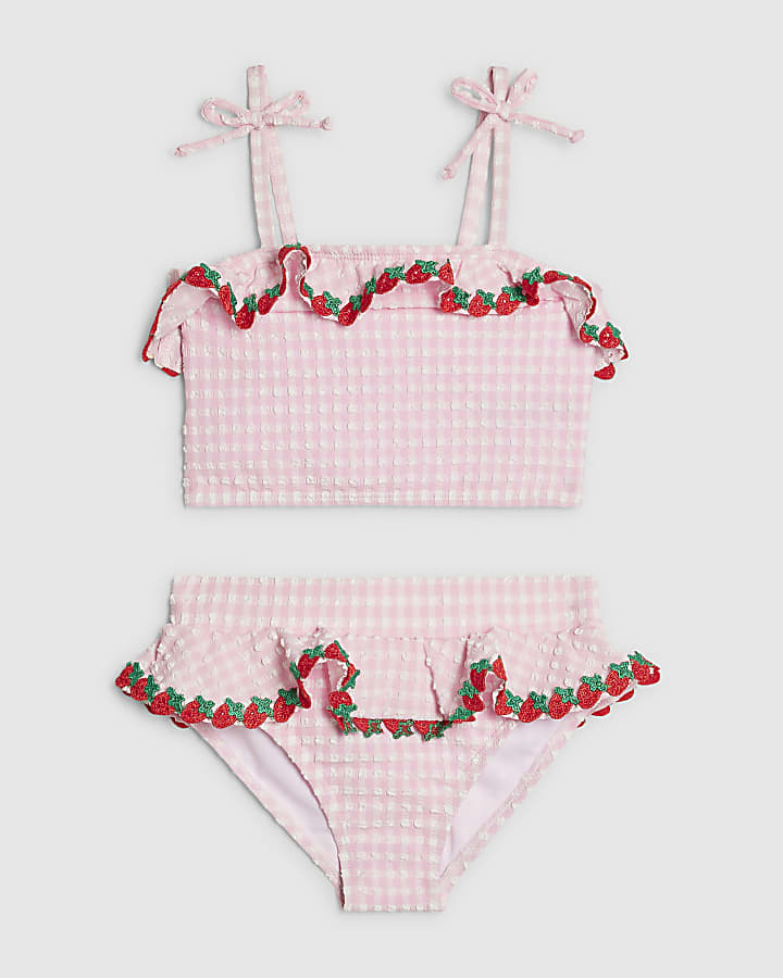 Mini Girls Pink Strawberry Tankini Set