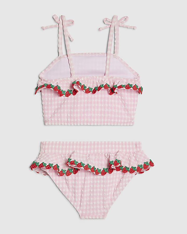 Mini Girls Pink Strawberry Tankini Set