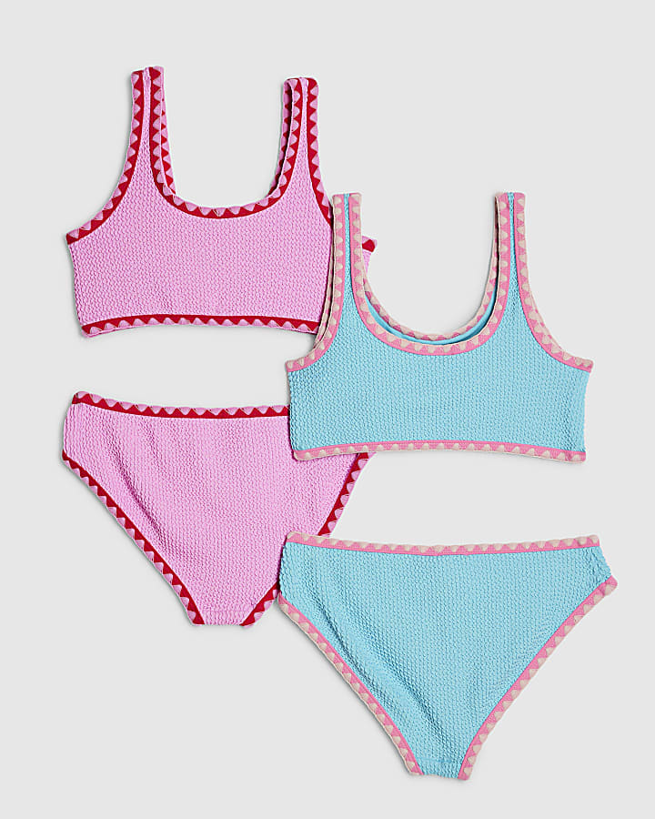 Girls Pink Textured Pack Of 2 Bikini Set