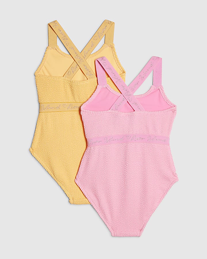 Girls Pink Textured Pack Of 2 Swimsuits