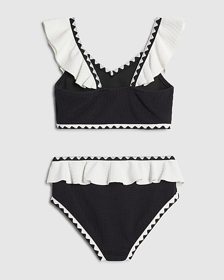 Gils Black Gold Textured Frill Bikini Set 
