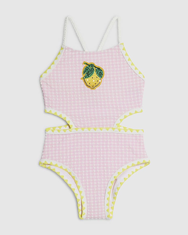 Girls Pink Lemon Cut Out Swimsuit