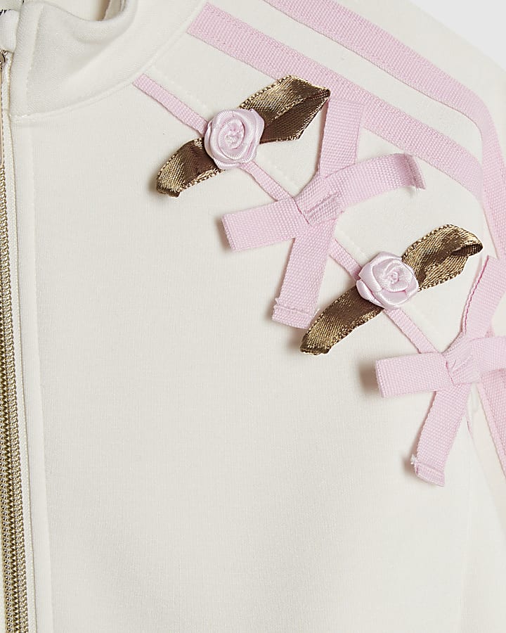 Mini Girls Cream Rosette Stripe Tracksuit Set