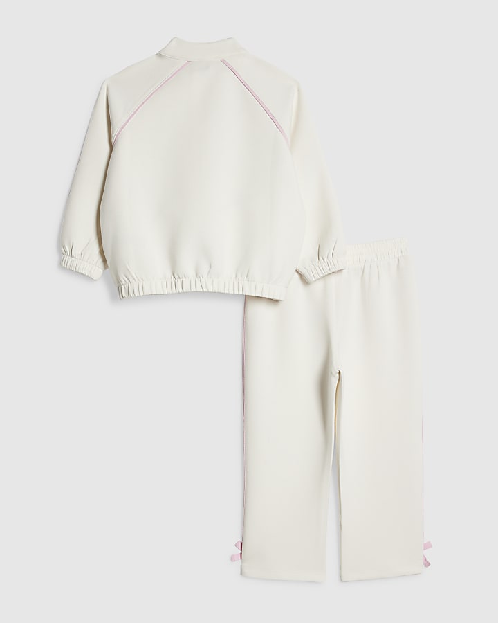 Mini Girls Cream Rosette Stripe Tracksuit Set