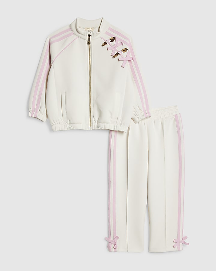 Mini Girls Cream Rosette Stripe Tracksuit Set