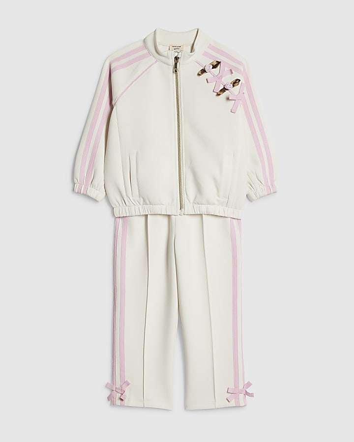 Mini Girls Cream Rosette Stripe Tracksuit Set