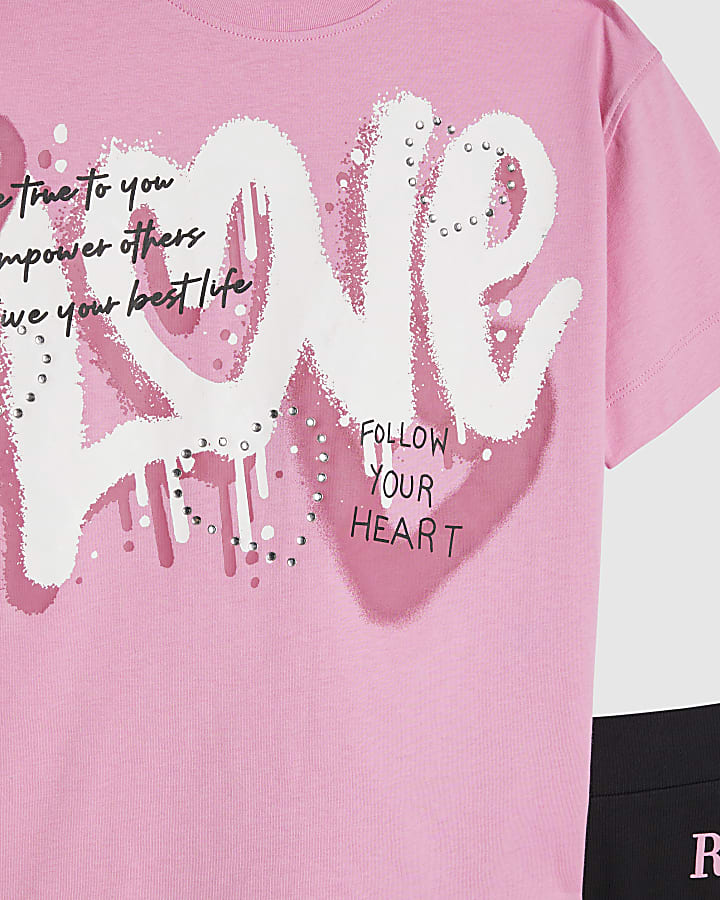 Girls Pink Love T-Shirt Set