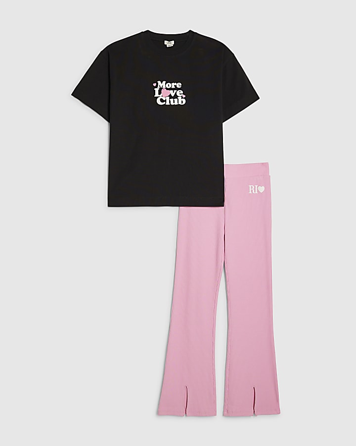 Girls Black T-Shirt And Leggings Set