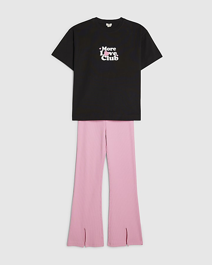 Girls Black T-Shirt And Leggings Set