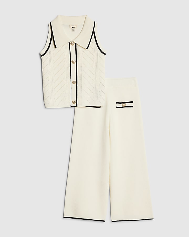 Mini Girls Cream Polo Waistcoat Set