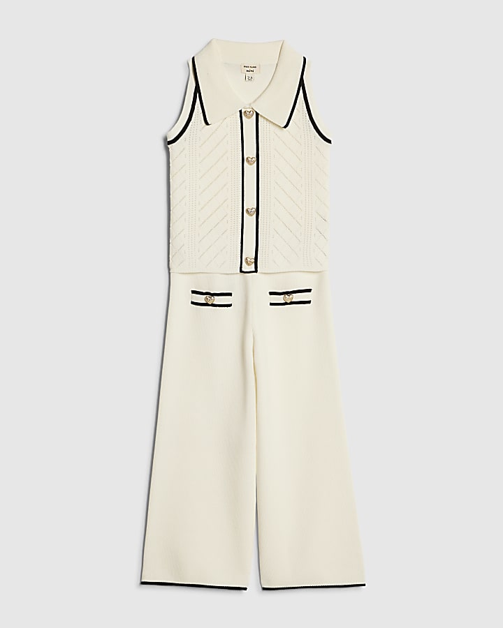 Mini Girls Cream Polo Waistcoat Set