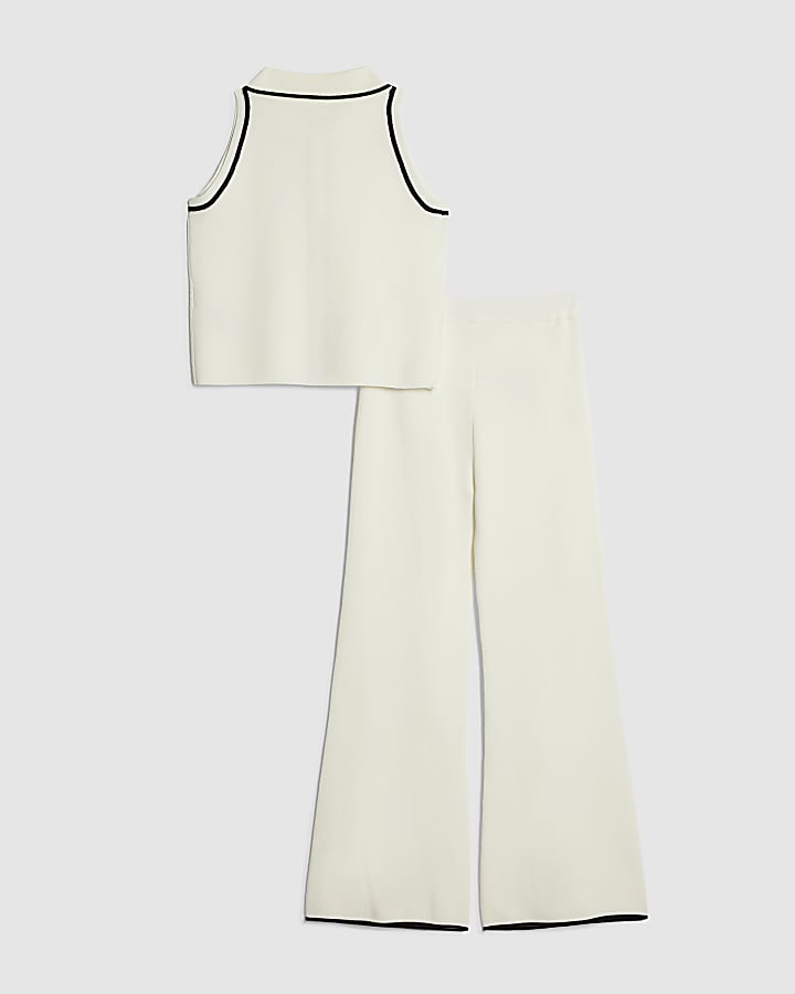 Girls Cream Polo Top Set