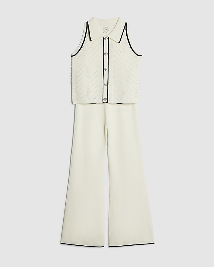 Girls Cream Polo Top Set