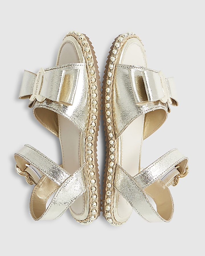 Girls Gold Metallic Bow Footbed Sandals