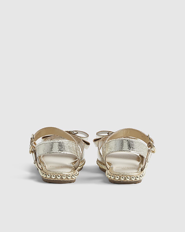 Girls Gold Metallic Bow Footbed Sandals