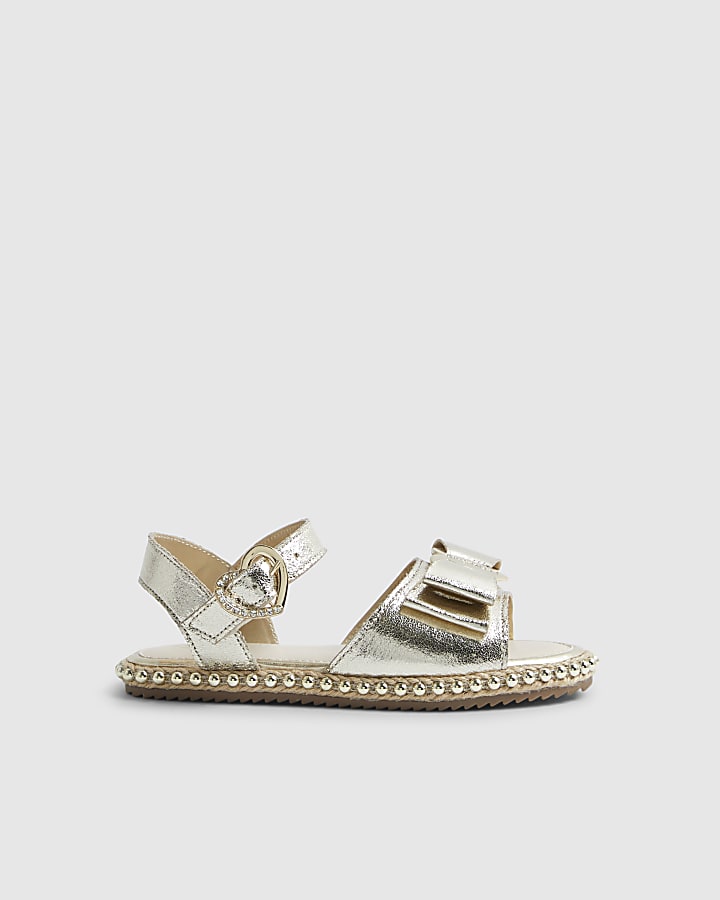 Girls Gold Metallic Bow Footbed Sandals