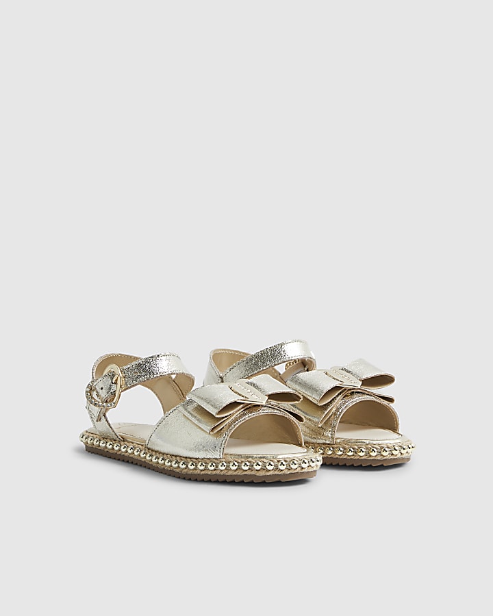 Girls Gold Metallic Bow Footbed Sandals
