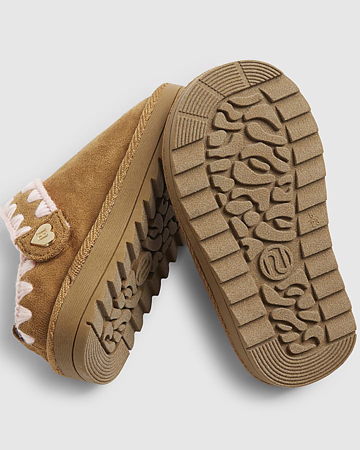 Mini Girls Beige Whipstitch Strap Slippers